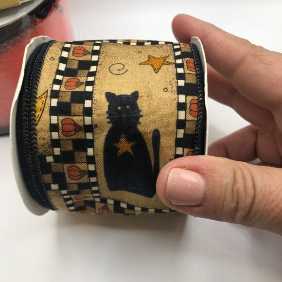 VINTAGE Halloween Crafting Ribbon Lot of 4 Wide Cat Spiderweb Witch Foil  NWT - Picture 5 of 12